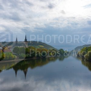 church reflected in water in Bingen