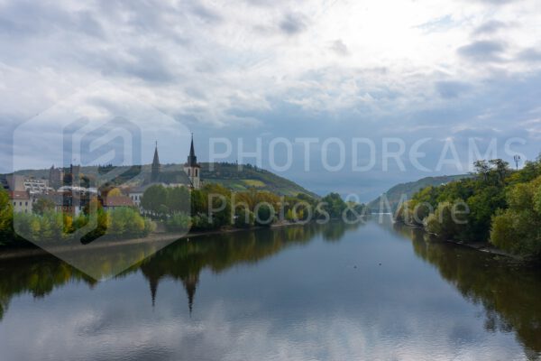 church reflected in water in Bingen